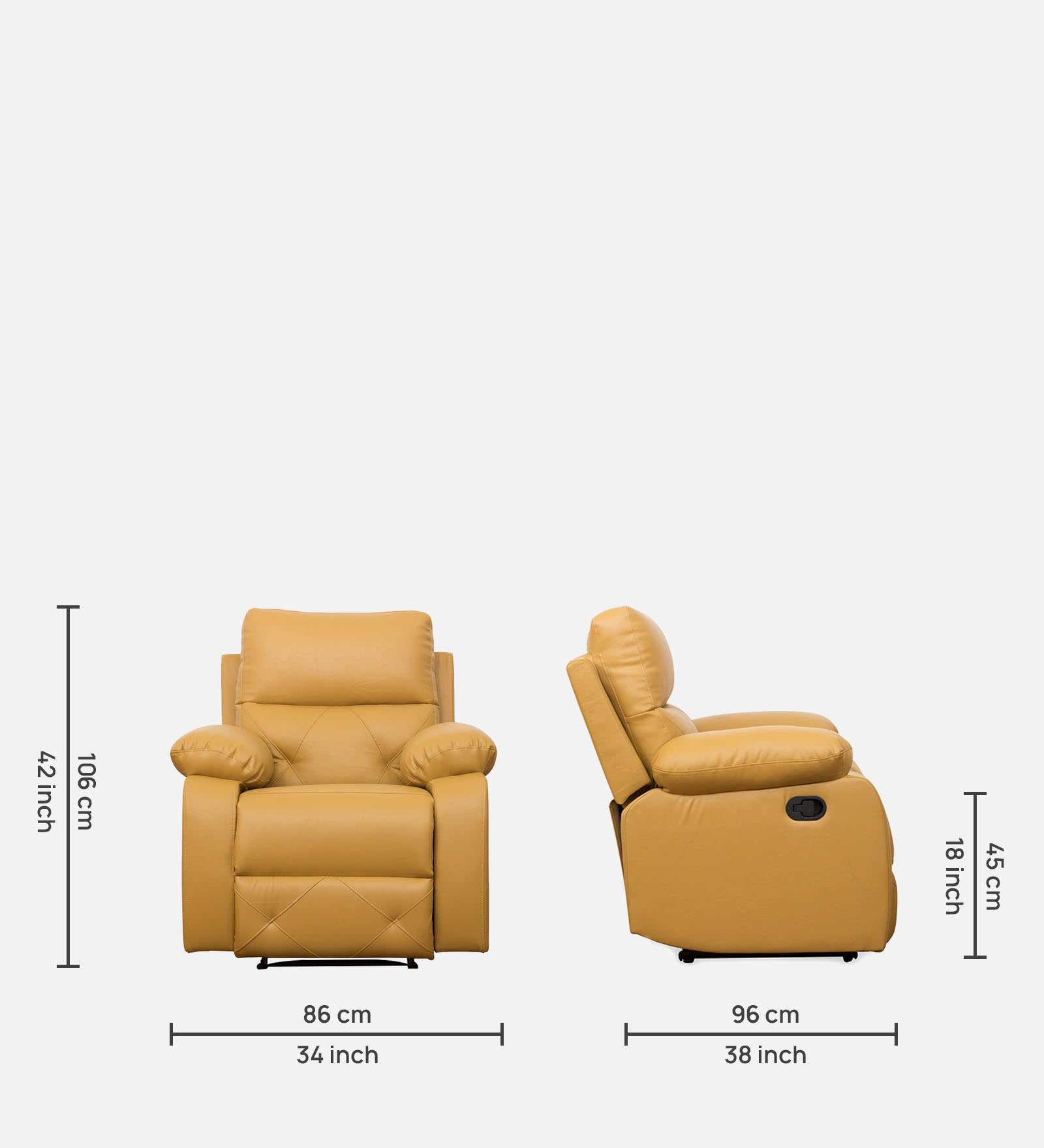 Bree 1 Seater Motorized Leatherette Recliner - Yellow - Dimensions by Febonic Living