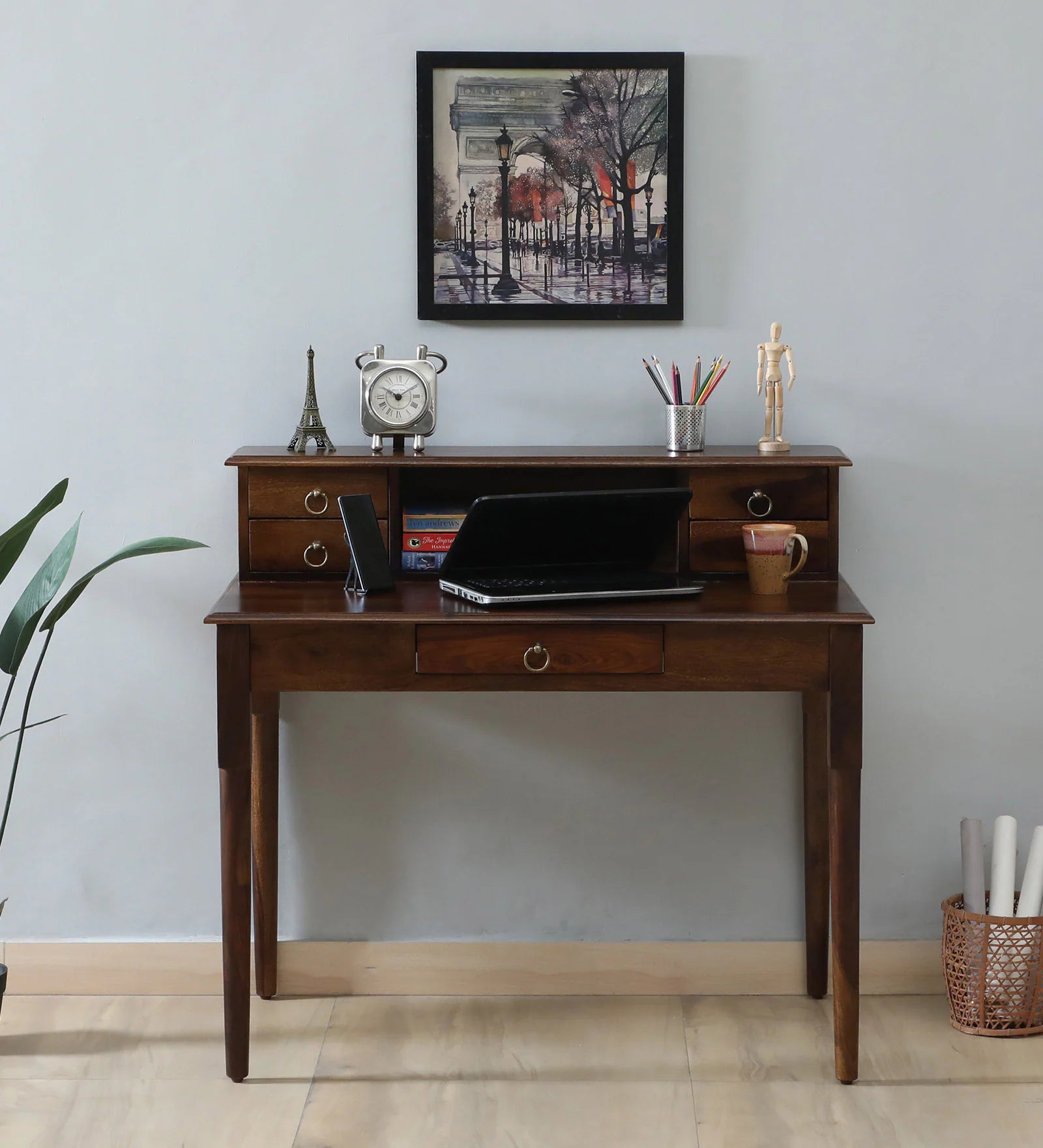 Akron Sheesham Wood Writing Table In Provincial Teak Finish - Febonic Living