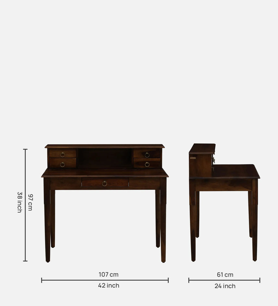 Akron Sheesham Wood Writing Table In Provincial Teak Finish - Febonic Living