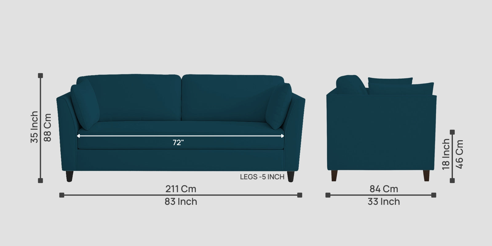 Miranda Velvet 3 Seater Sofa In Azura Blue Colour
