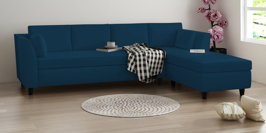 Bristo Velvet Lhs Sectional Sofa 3 Lounger In Azure Blue Colour - Febonic Living