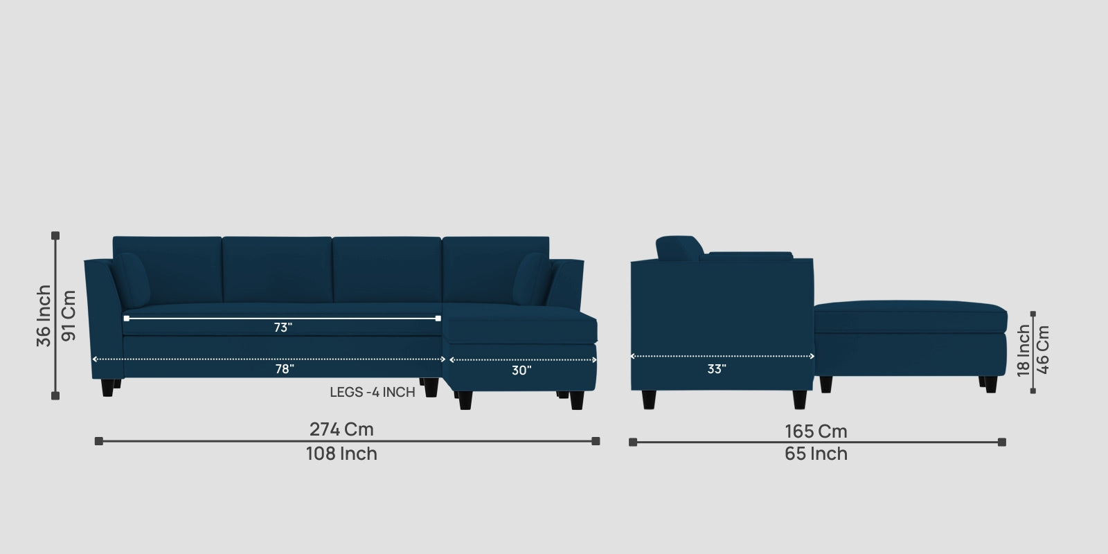 Bristo Velvet LHS Sectional Sofa (3+Lounger) In Azure Blue Colour - Febonic Living