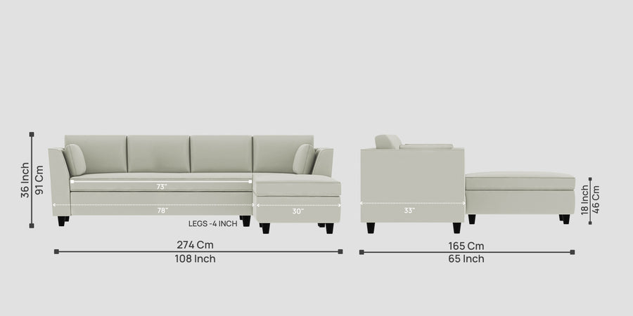Bristo Velvet Lhs Sectional Sofa 3 Lounger In Bone Grey Colour - Febonic Living