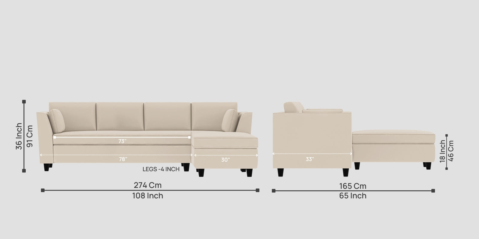 Bristo Velvet LHS Sectional Sofa (3+Lounger) In Camel Beige Colour - Febonic Living