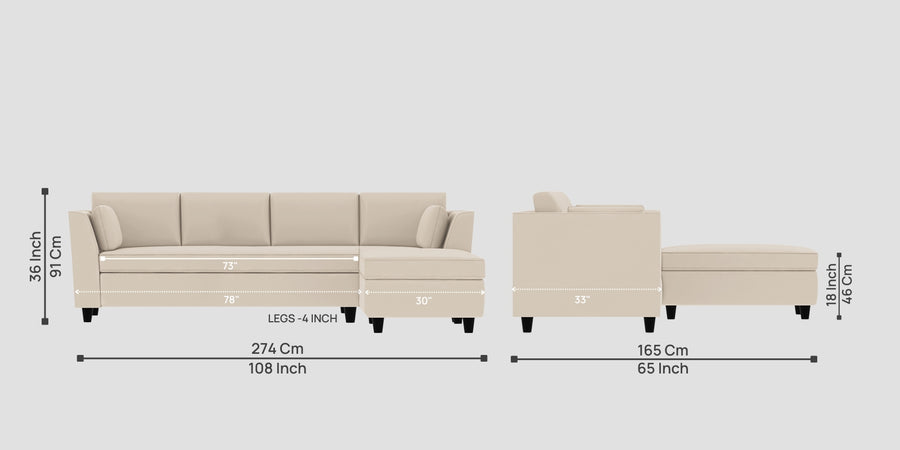 Bristo Velvet Lhs Sectional Sofa 3 Lounger In Camel Beige Colour - Febonic Living
