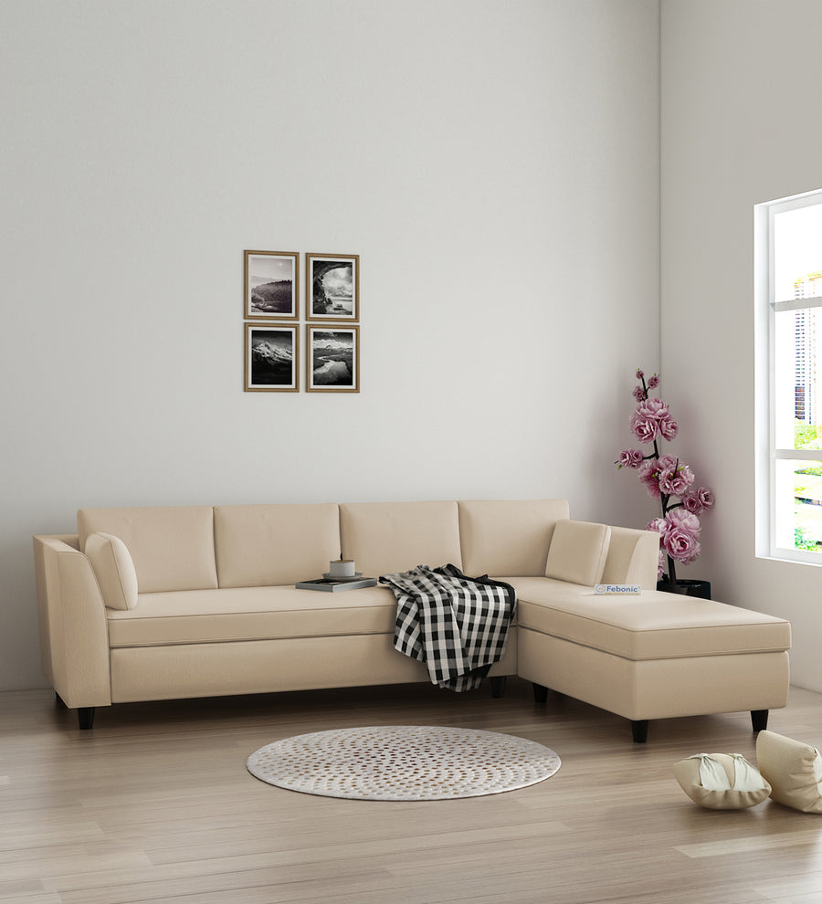 Bristo  LHS  (3+Lounger) Velvet Sectional Sofa - Cream Beige by Febonic Living