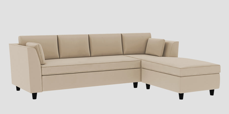 Bristo Velvet Lhs Sectional Sofa 3 Lounger In Cream Beige Colour - Febonic Living