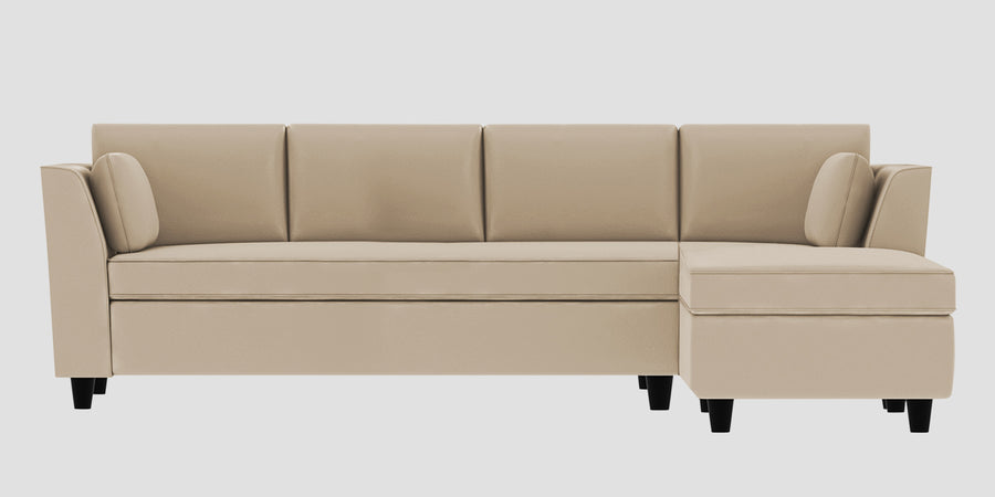 Bristo Velvet Lhs Sectional Sofa 3 Lounger In Cream Beige Colour - Febonic Living