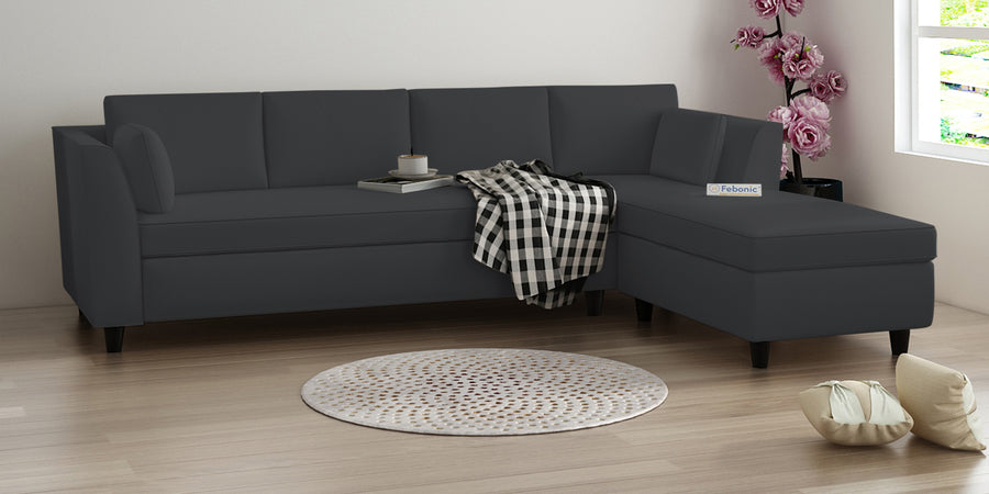 Bristo Velvet Lhs Sectional Sofa 3 Lounger In Davy Grey Colour - Febonic Living