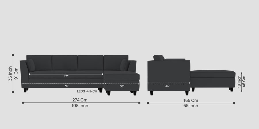 Bristo Velvet Lhs Sectional Sofa 3 Lounger In Davy Grey Colour - Febonic Living