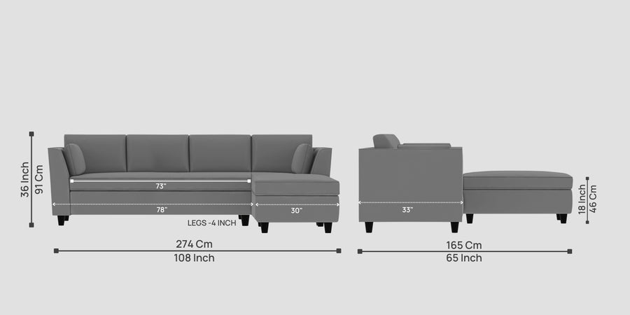 Bristo Velvet Lhs Sectional Sofa 3 Lounger In Light Grey Colour - Febonic Living