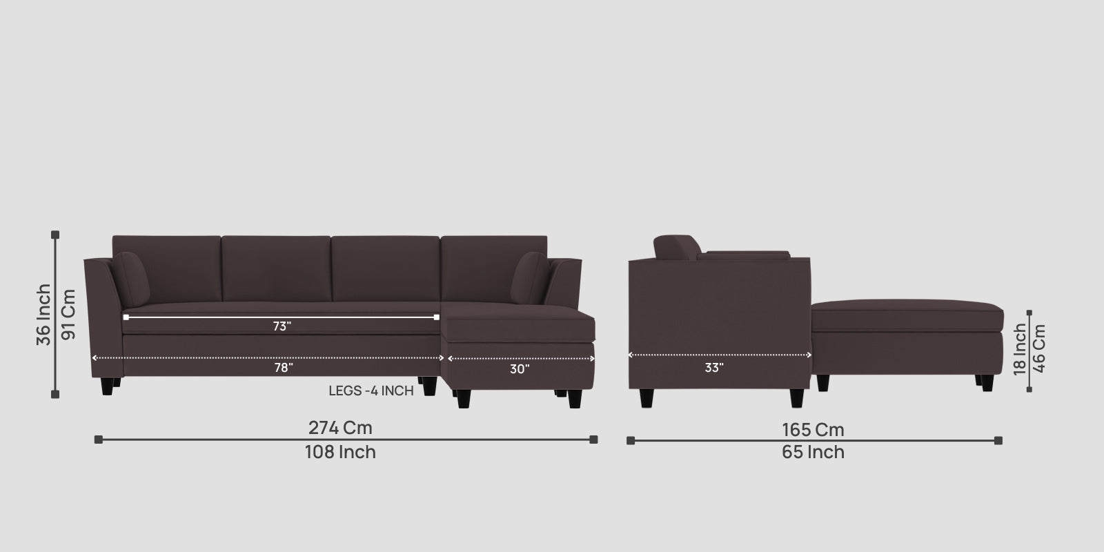 Bristo Velvet LHS Sectional Sofa (3+Lounger) In Mocha Brown Colour - Febonic Living