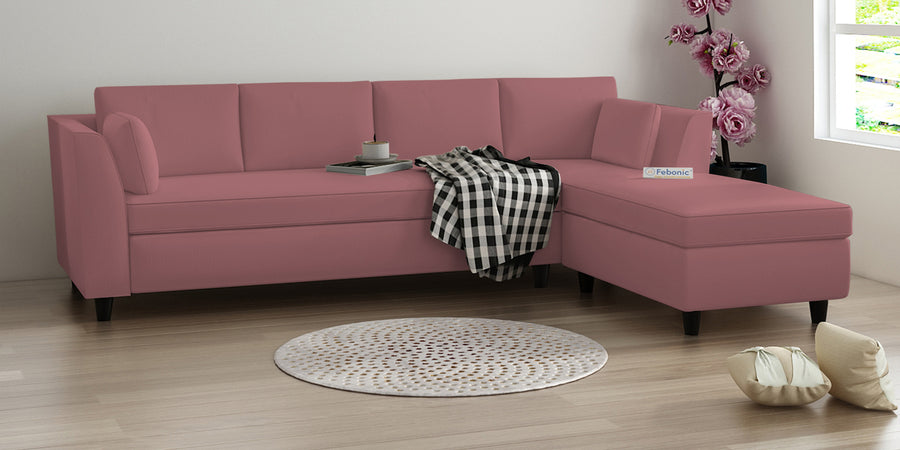 Bristo Velvet Lhs Sectional Sofa 3 Lounger In Rose Pink Colour - Febonic Living