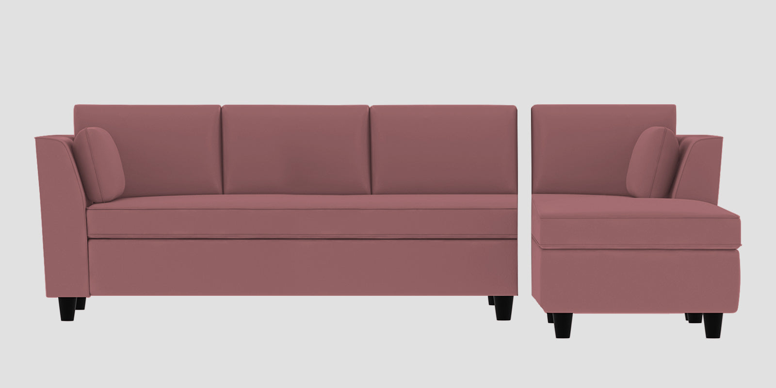 Bristo Velvet LHS Sectional Sofa (3+Lounger) In Rose Pink Colour - Febonic Living