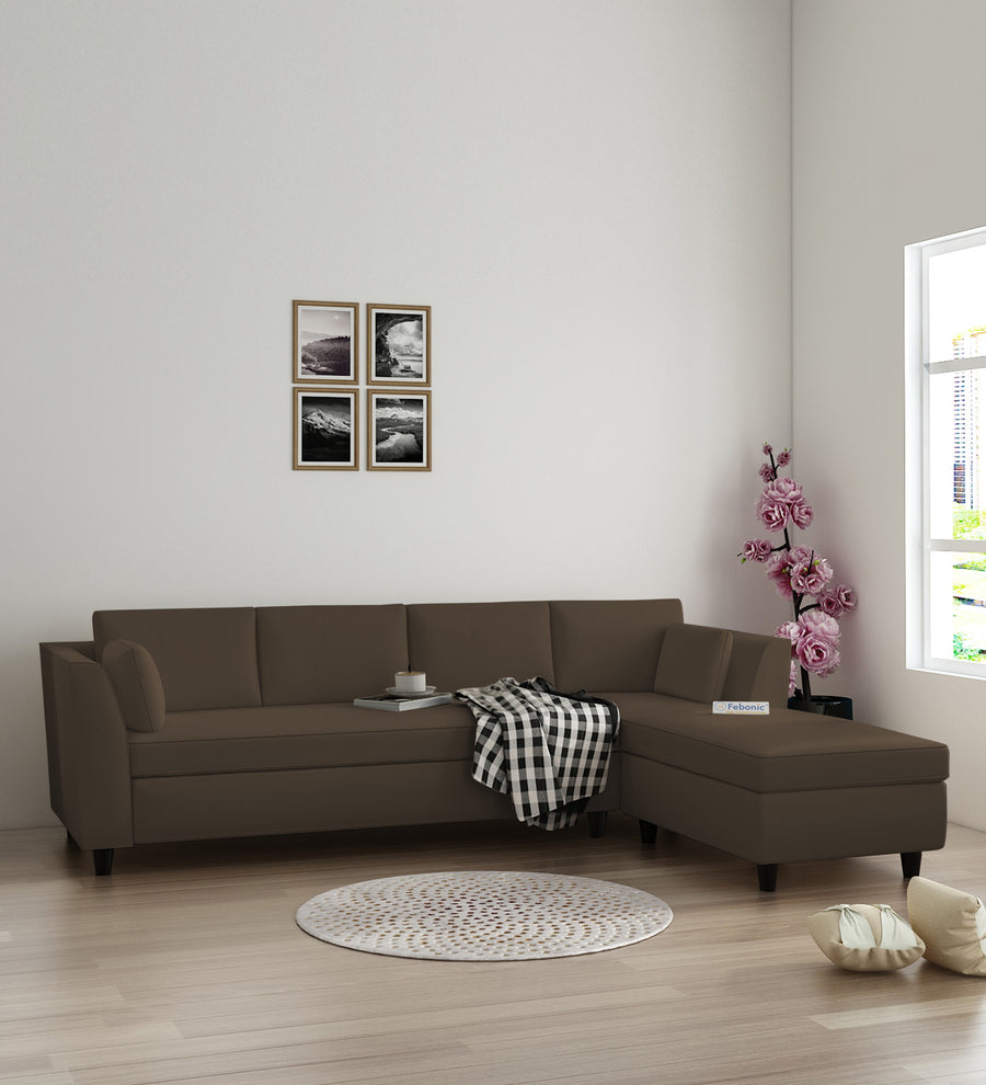 Bristo  LHS  (3+Lounger) Velvet Sectional Sofa - Shade Brown by Febonic Living