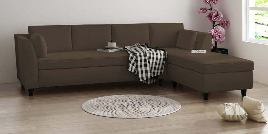 Bristo Velvet Lhs Sectional Sofa 3 Lounger In Shade Brown Colour - Febonic Living