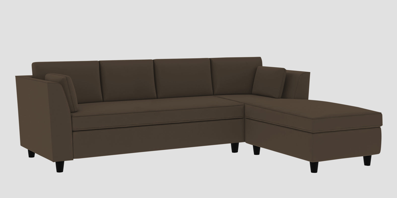 Bristo Velvet LHS Sectional Sofa (3+Lounger) In Shade Brown Colour - Febonic Living