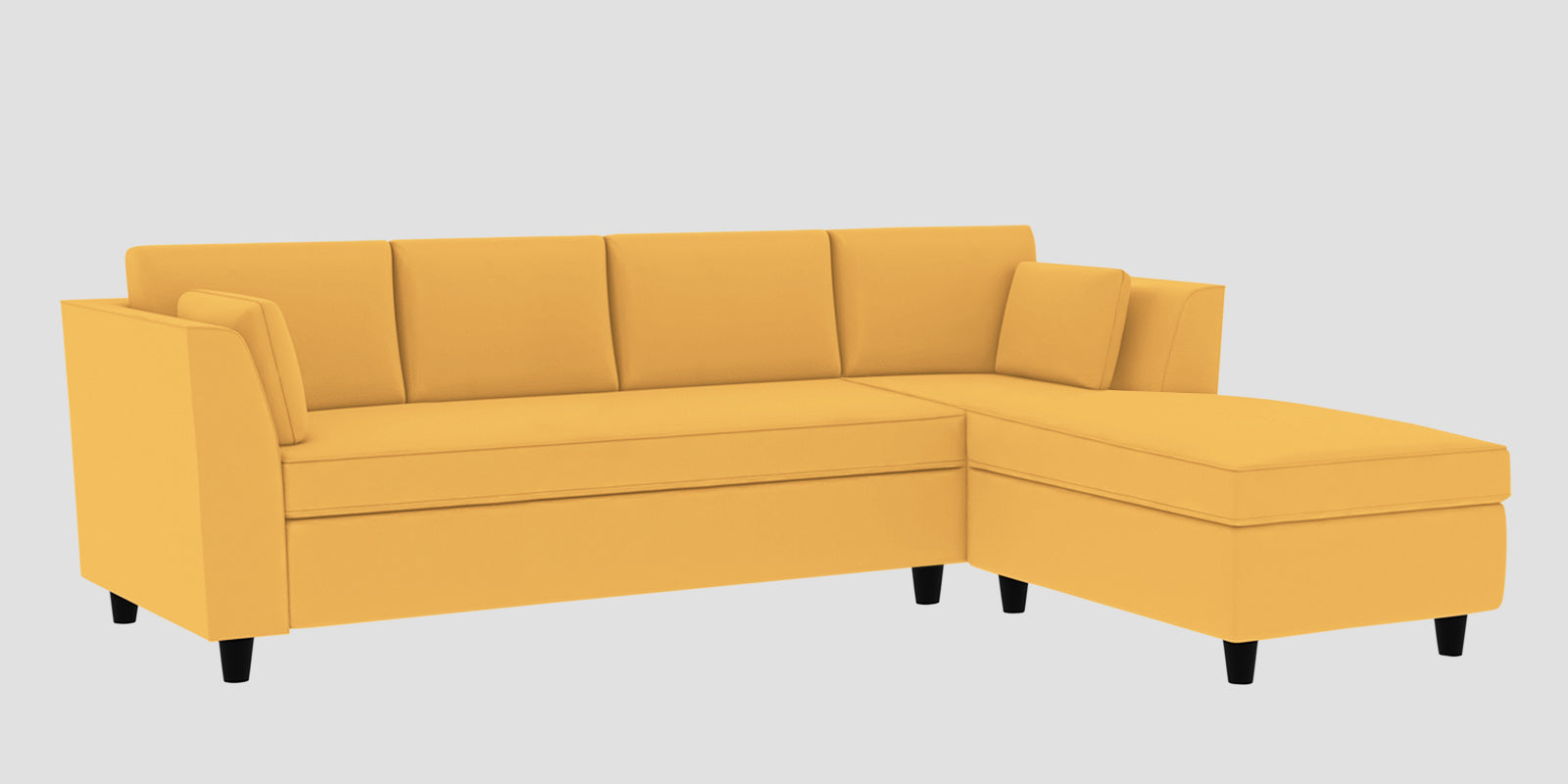 Bristo Velvet LHS Sectional Sofa (3+Lounger) In Turmeric Yellow Colour - Febonic Living