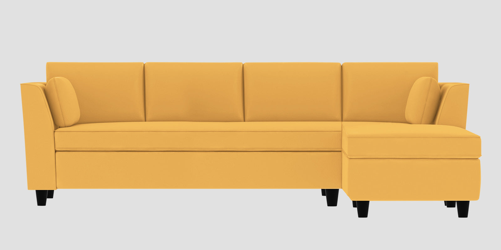 Bristo Velvet LHS Sectional Sofa (3+Lounger) In Turmeric Yellow Colour - Febonic Living