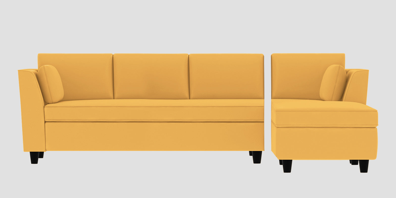 Bristo Velvet LHS Sectional Sofa (3+Lounger) In Turmeric Yellow Colour - Febonic Living
