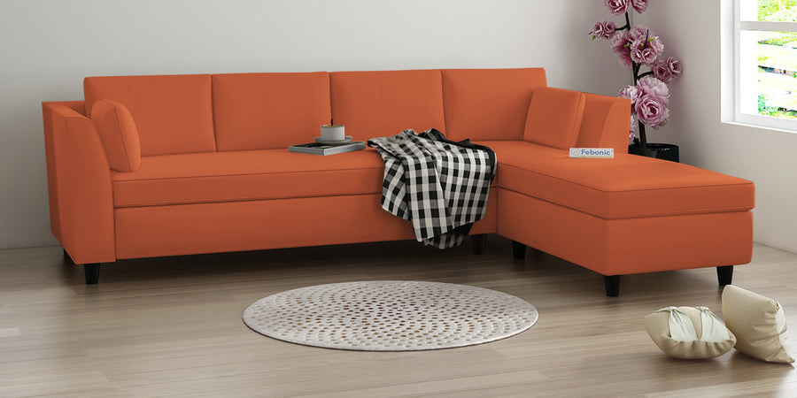 Bristo Velvet Lhs Sectional Sofa 3 Lounger In Yam Orange Colour - Febonic Living