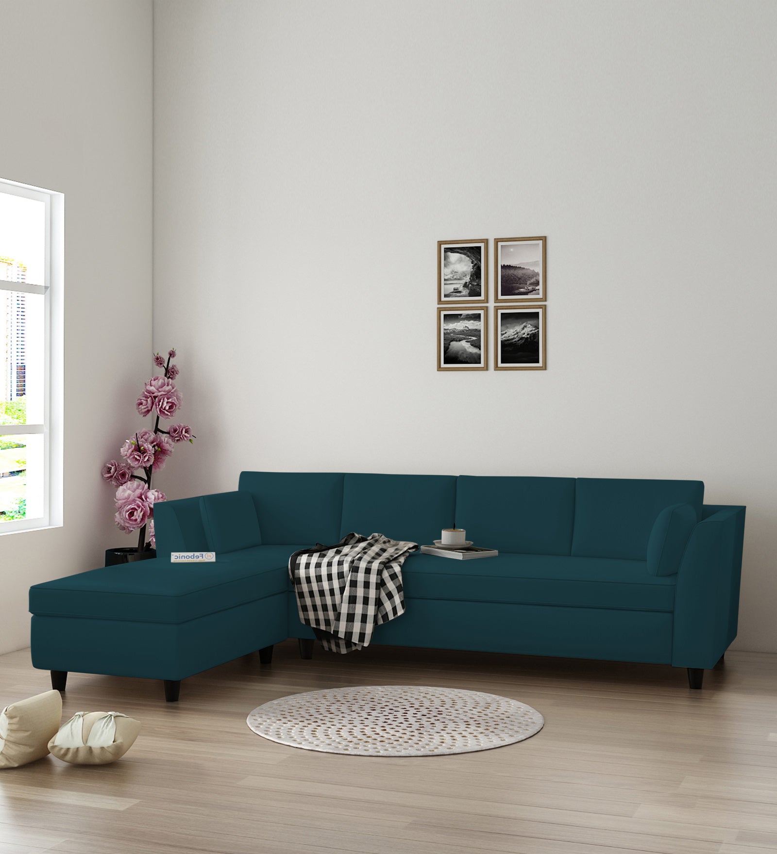 Bristo Velvet RHS Sectional Sofa (3+Lounger) in Arabian Green Colour - Febonic Living