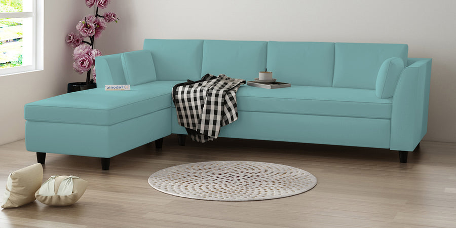 Bristo Velvet Rhs Sectional Sofa 3 Lounger In Barmunda Aqua Colour - Febonic Living