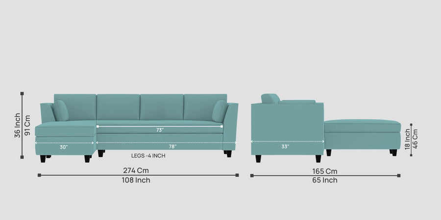 Bristo Velvet Rhs Sectional Sofa 3 Lounger In Barmunda Aqua Colour - Febonic Living