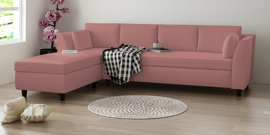 Bristo Velvet Rhs Sectional Sofa 3 Lounger In Blush Pink Colour - Febonic Living