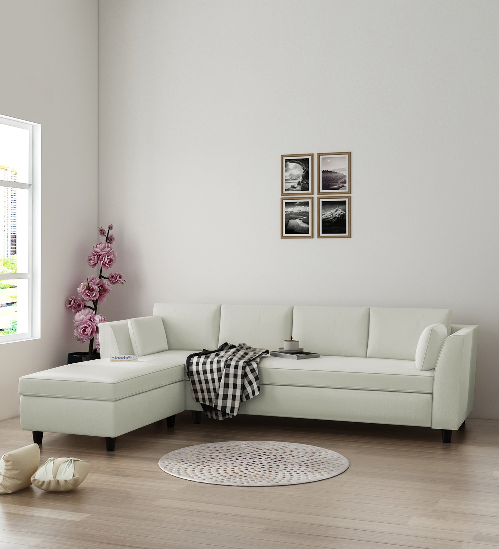 Bristo Velvet RHS Sectional Sofa (3+Lounger) in Bone Grey Colour - Febonic Living