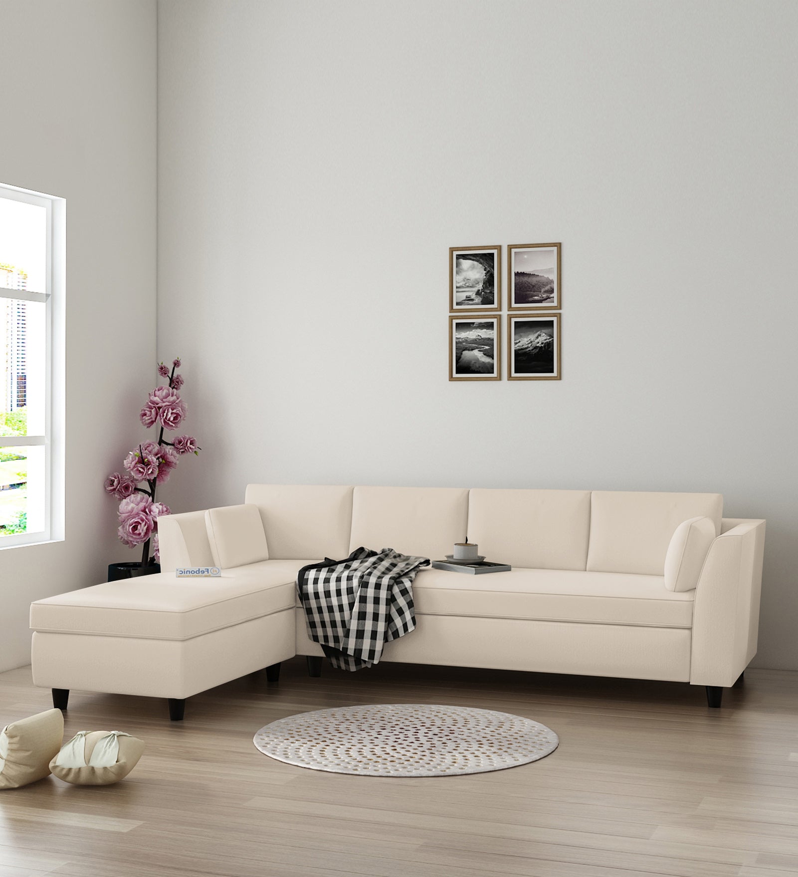 Bristo Velvet RHS Sectional Sofa (3+Lounger) in Camel Beige Colour - Febonic Living