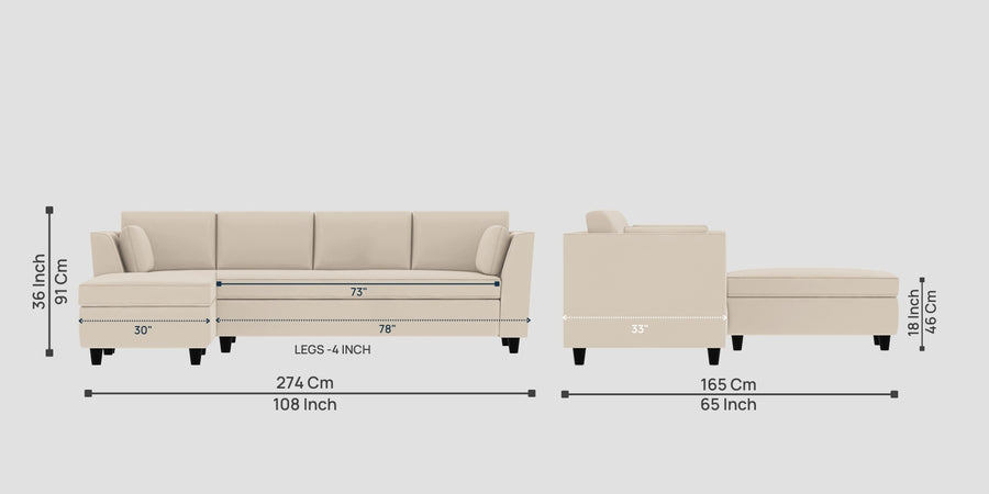 Bristo Velvet Rhs Sectional Sofa 3 Lounger In Camel Beige Colour - Febonic Living