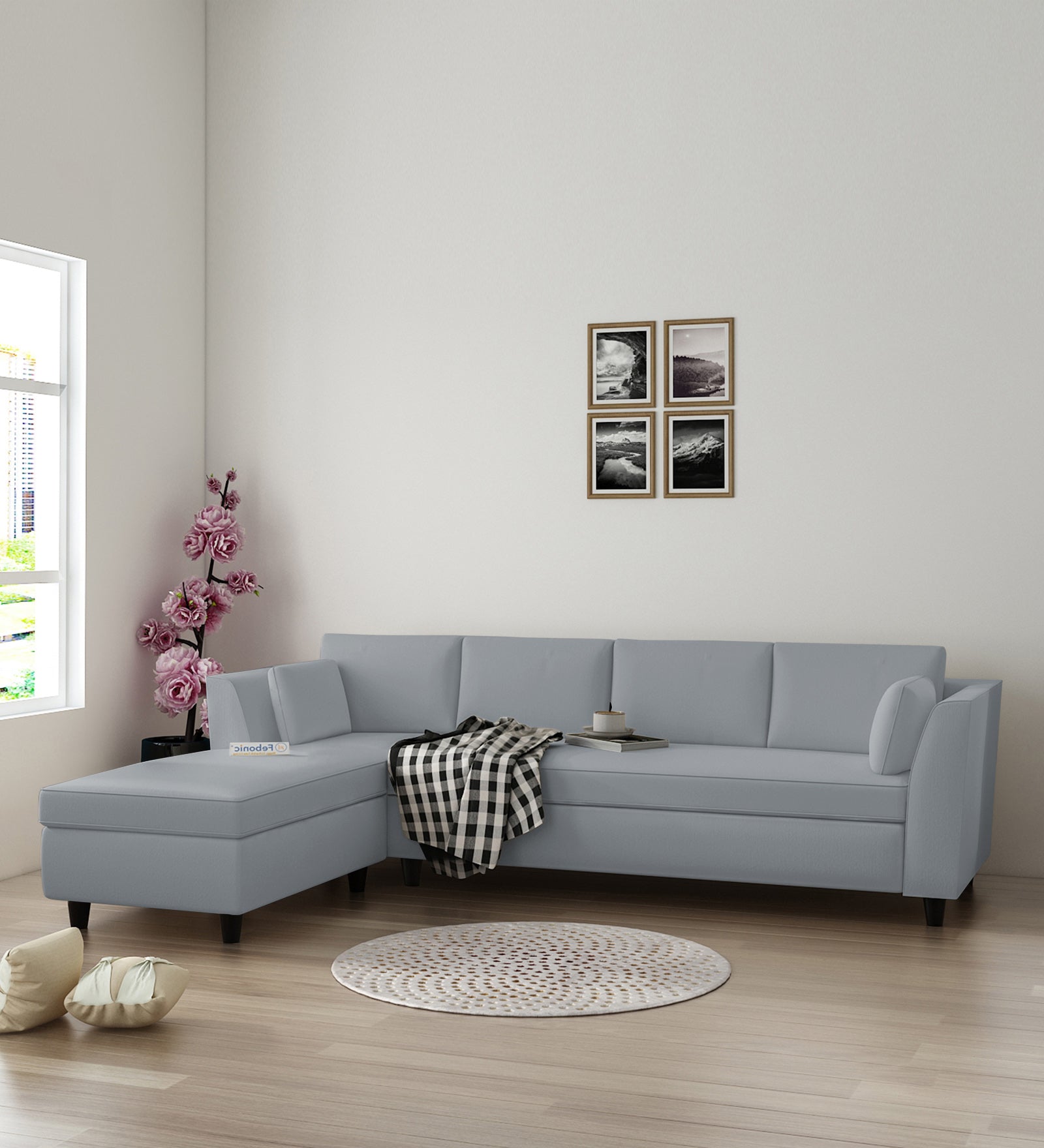 Bristo Velvet RHS Sectional Sofa (3+Lounger) in Concrete Grey Colour - Febonic Living