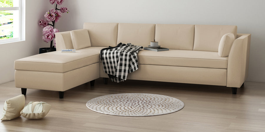 Bristo Velvet Rhs Sectional Sofa 3 Lounger In Cream Beige Colour - Febonic Living