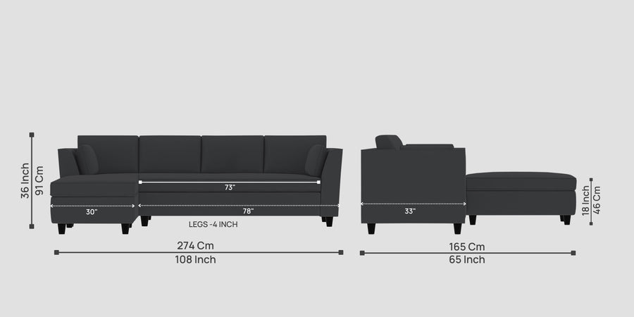 Bristo Velvet Rhs Sectional Sofa 3 Lounger In Davy Grey Colour - Febonic Living