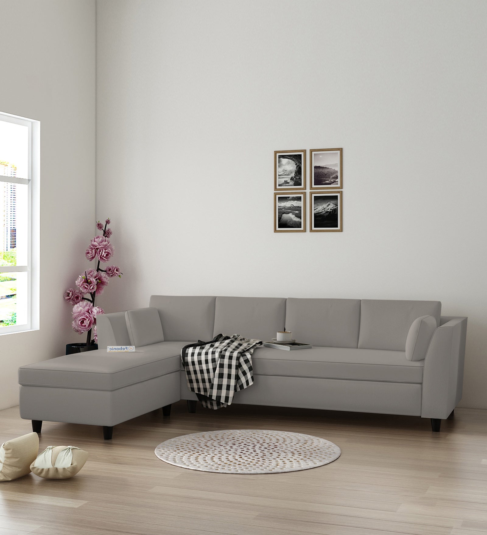 Bristo Velvet RHS Sectional Sofa (3+Lounger) in Echo Grey Colour - Febonic Living