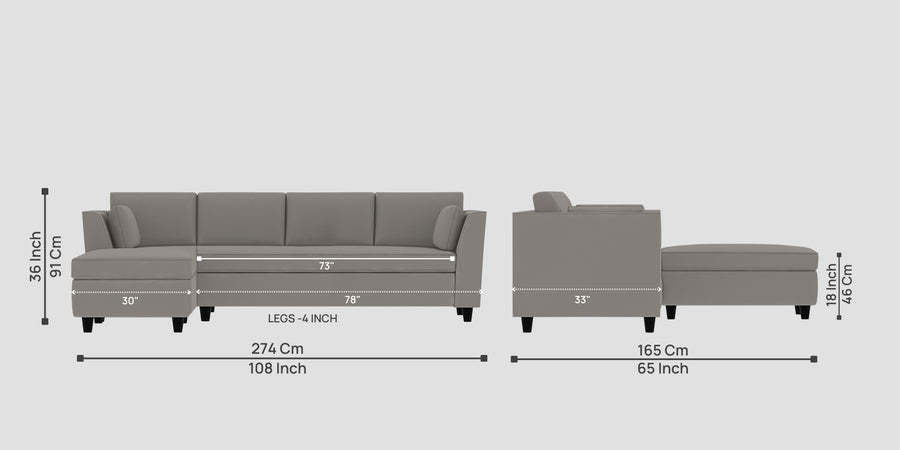 Bristo Velvet Rhs Sectional Sofa 3 Lounger In Echo Grey Colour - Febonic Living