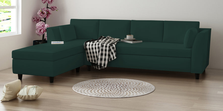 Bristo Velvet Rhs Sectional Sofa 3 Lounger In Forest Green Colour - Febonic Living