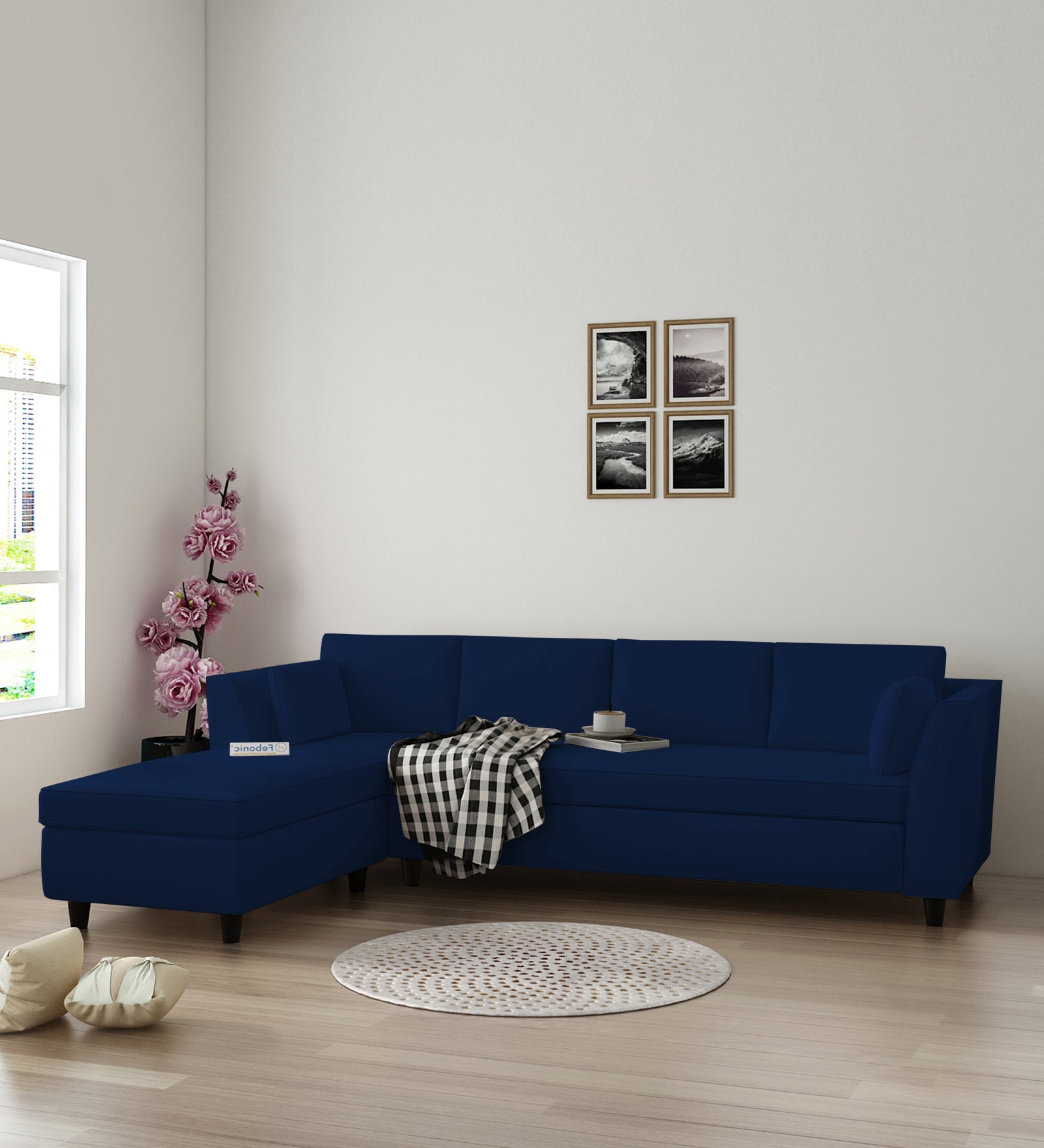 Bristo Velvet RHS Sectional Sofa (3+Lounger) in Imperial Blue Colour - Febonic Living