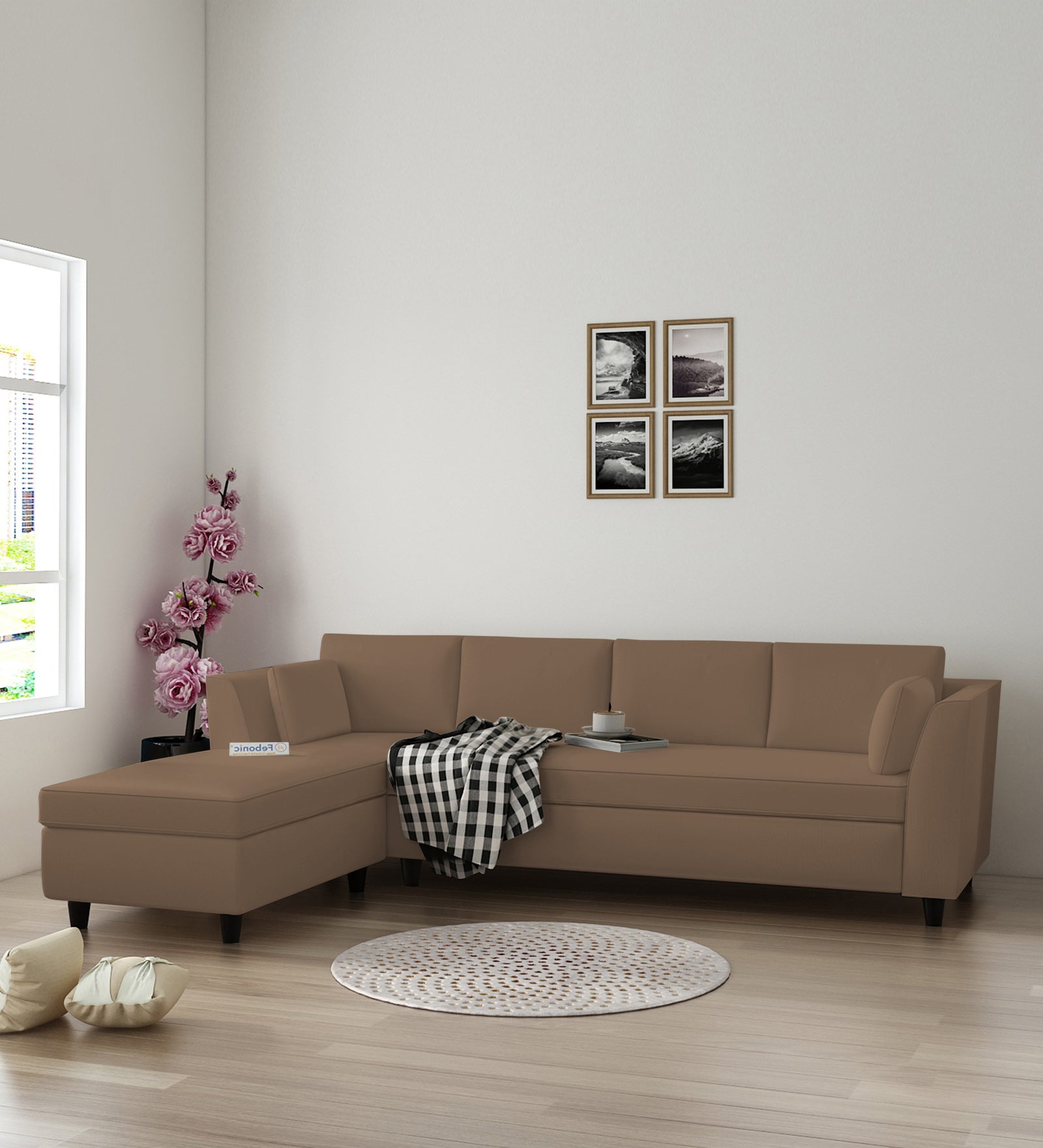 Bristo Velvet RHS Sectional Sofa (3+Lounger) in Mocha Mouse Colour - Febonic Living