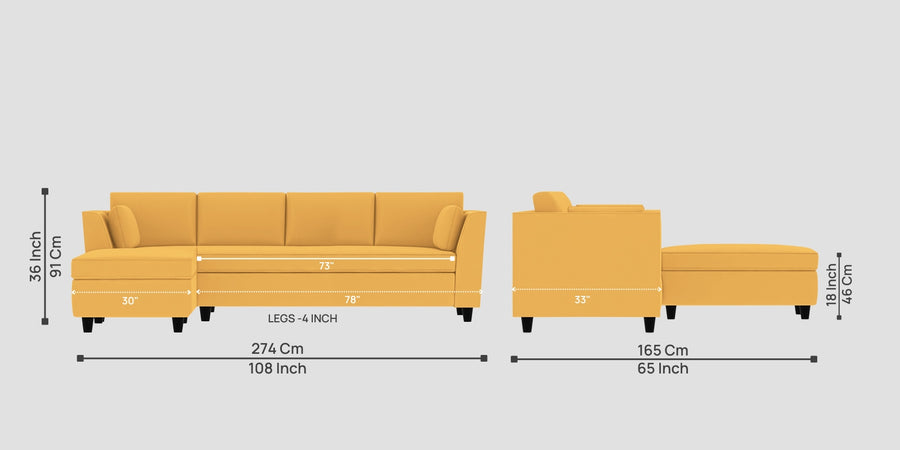 Bristo Velvet Rhs Sectional Sofa 3 Lounger In Turmeric Yellow Colour - Febonic Living