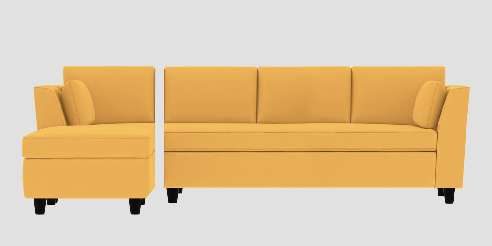 Bristo Velvet RHS Sectional Sofa (3+Lounger) In Turmeric Yellow Colour - Febonic Living