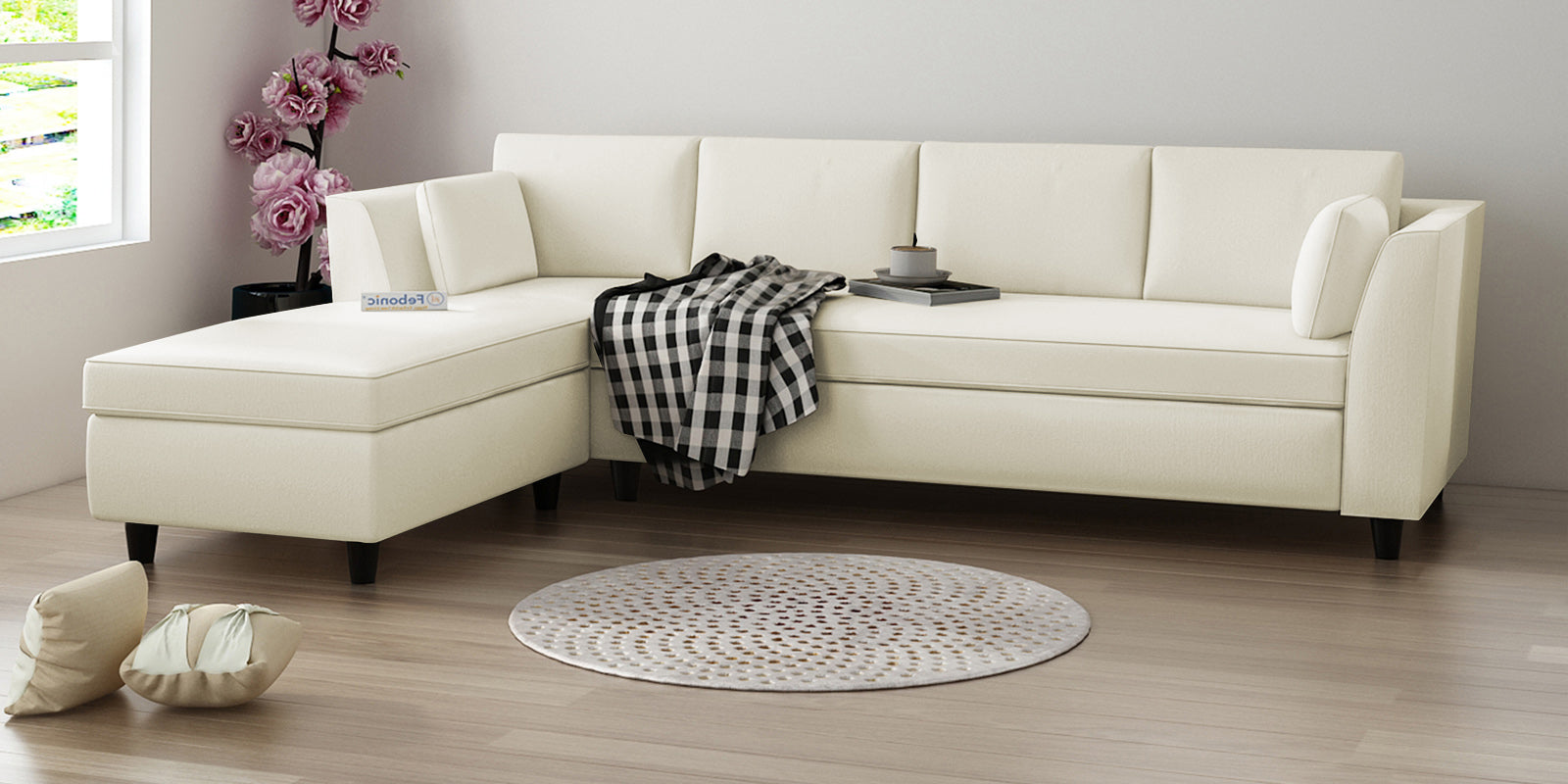 Bristo Velvet RHS Sectional Sofa (3+Lounger) In Warm White Colour - Febonic Living