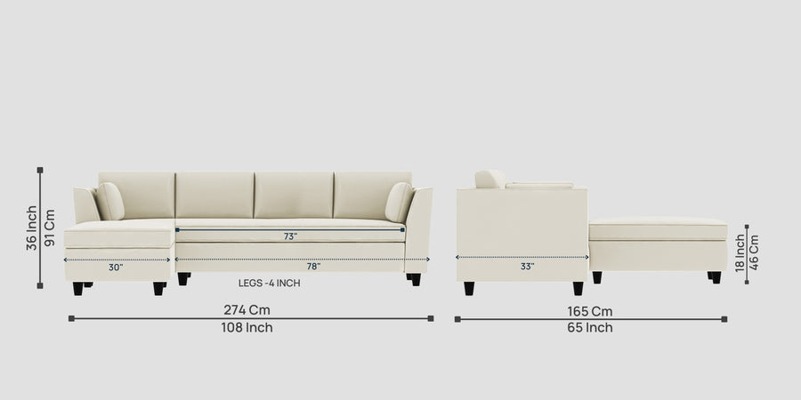 Bristo Velvet Rhs Sectional Sofa 3 Lounger In Warm White Colour - Febonic Living
