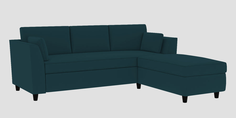 Bristo Velvet Lhs Sectional Sofa 2 Ottoman Lounger In Arabian Green Colour - Febonic Living