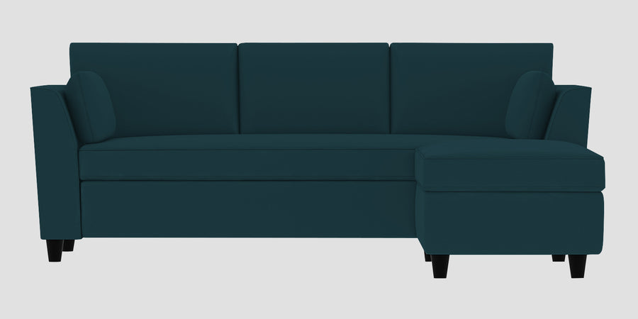 Bristo Velvet Lhs Sectional Sofa 2 Ottoman Lounger In Arabian Green Colour - Febonic Living