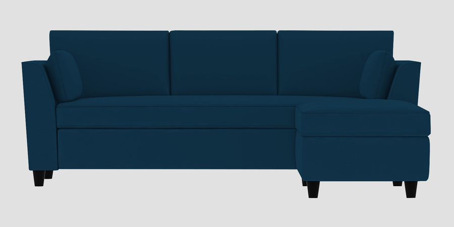 Bristo Velvet Lhs Sectional Sofa 2 Ottoman Lounger In Azure Blue Colour - Febonic Living