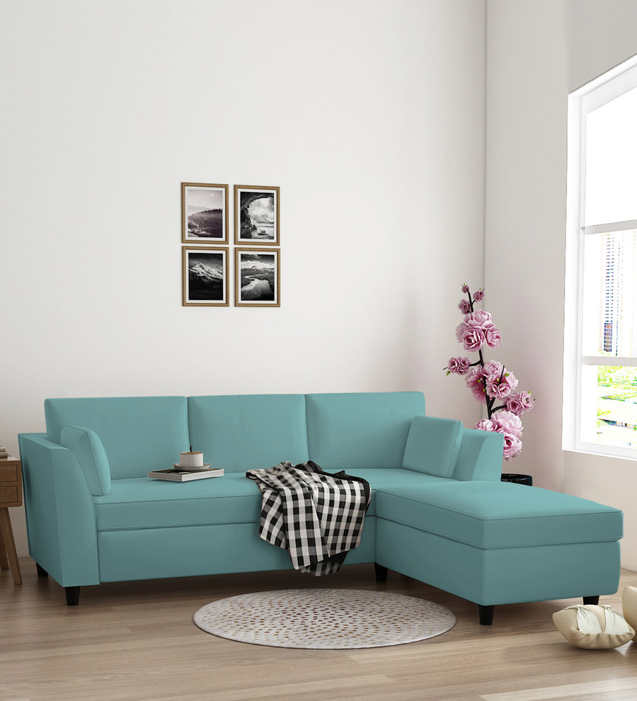 Bristo  LHS  (2+Ottoman Lounger) Velvet Sectional Sofa - Barmunda Aqua by Febonic Living