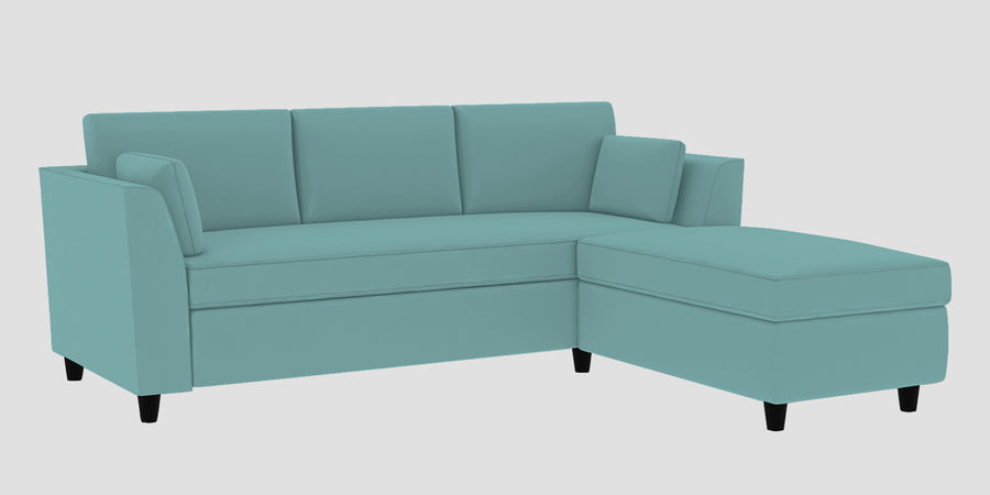 Bristo Velvet Lhs Sectional Sofa 2 Ottoman Lounger In Barmunda Aqua Colour - Febonic Living