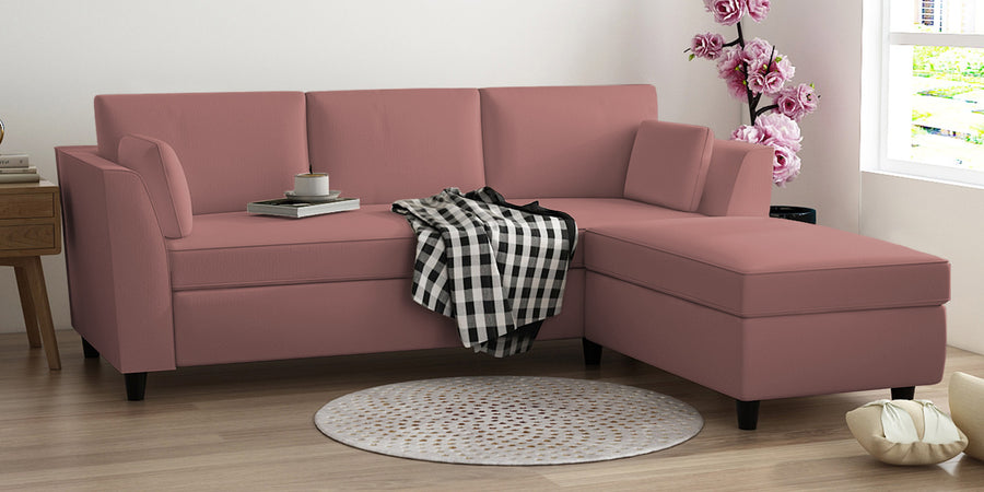 Bristo Velvet Lhs Sectional Sofa 2 Ottoman Lounger In Blush Pink Colour - Febonic Living